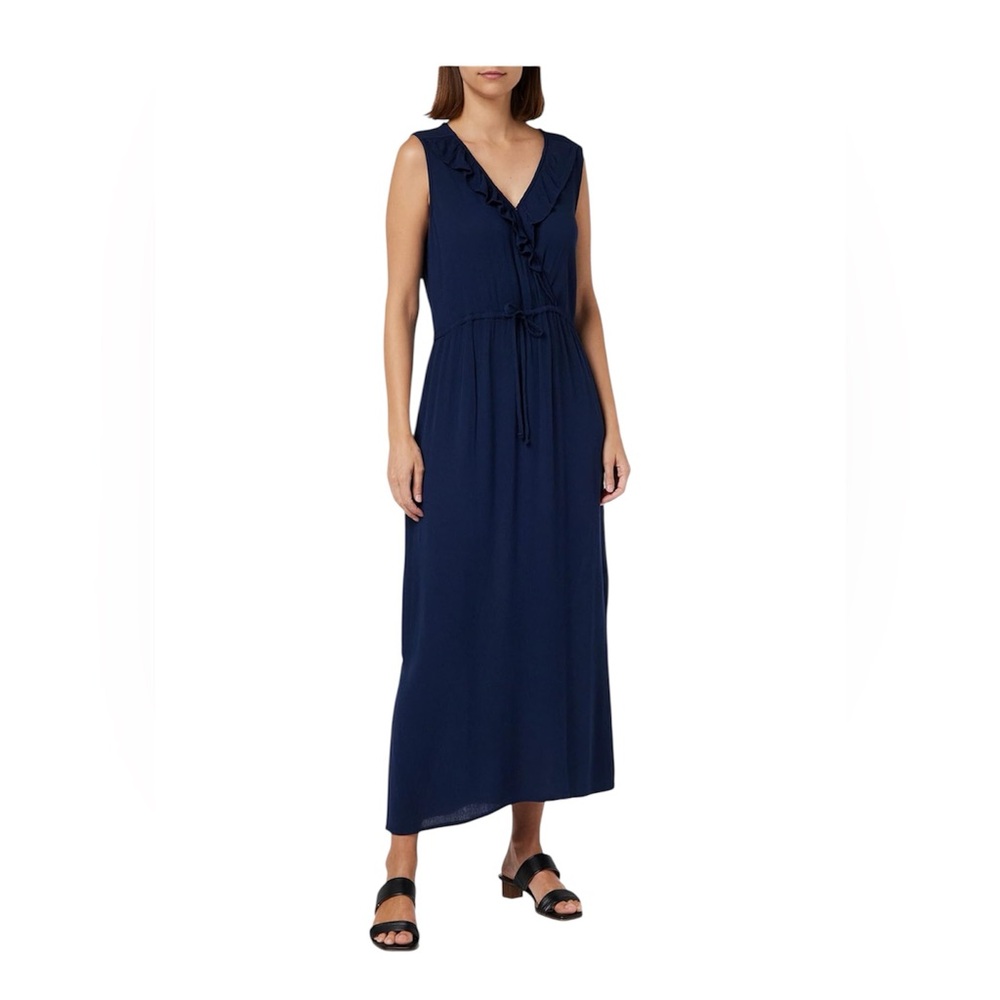 ICHI Navy Blue Sleeveless Ruffle Midi Dress | Small NWT